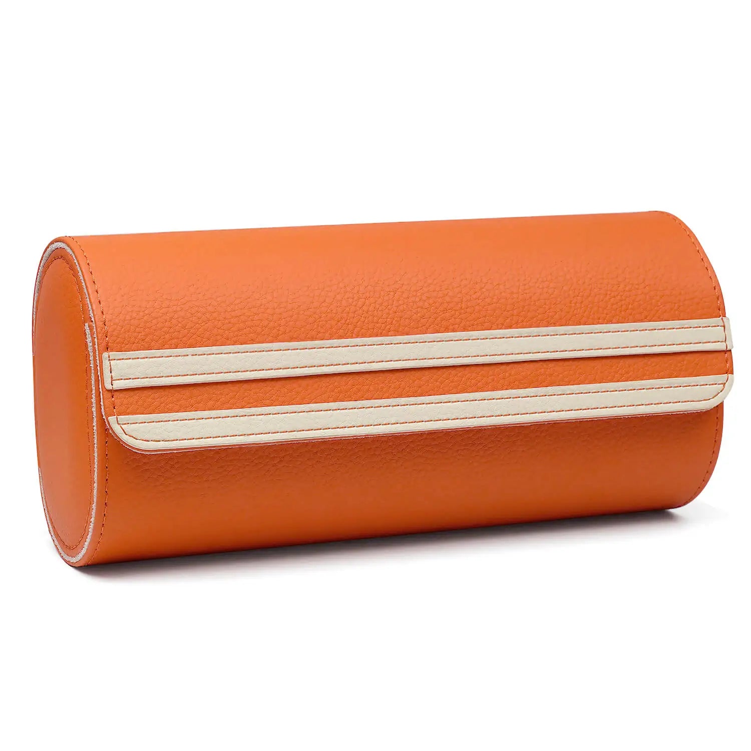 best luxury leather 3 watch roll-Orange_01 Main image