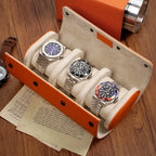 best luxury leather 3 watch roll-Orange_07