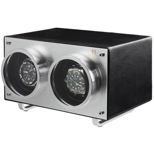 MOZSLY® Double Watch Winder - Black Leather
