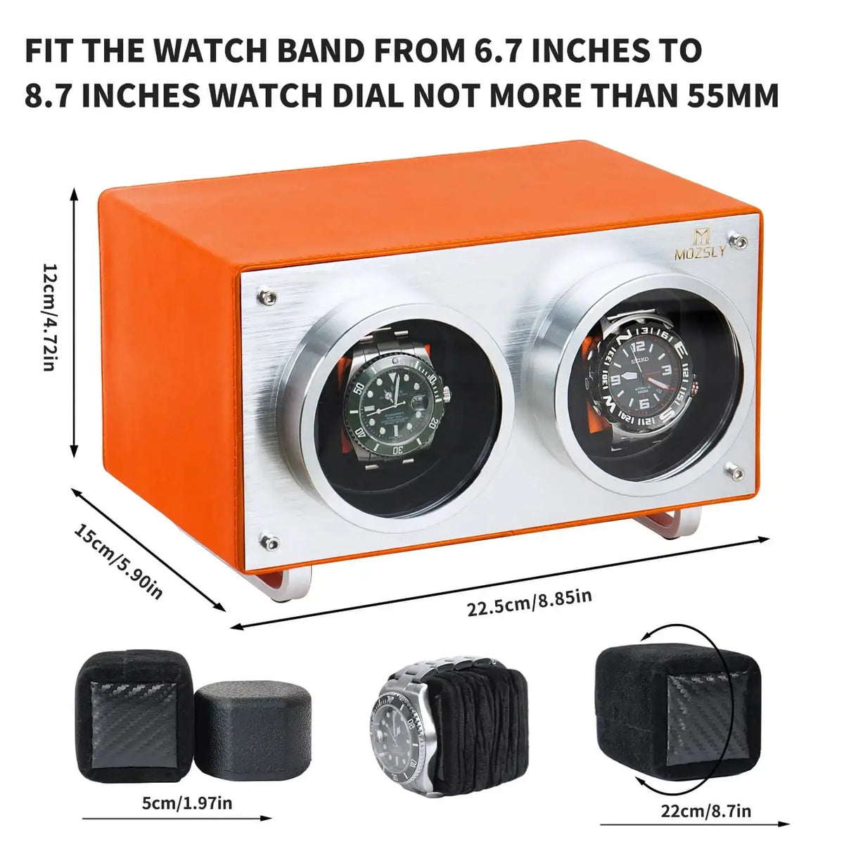 Orange Leather Double Watch Winder | MOZSLY