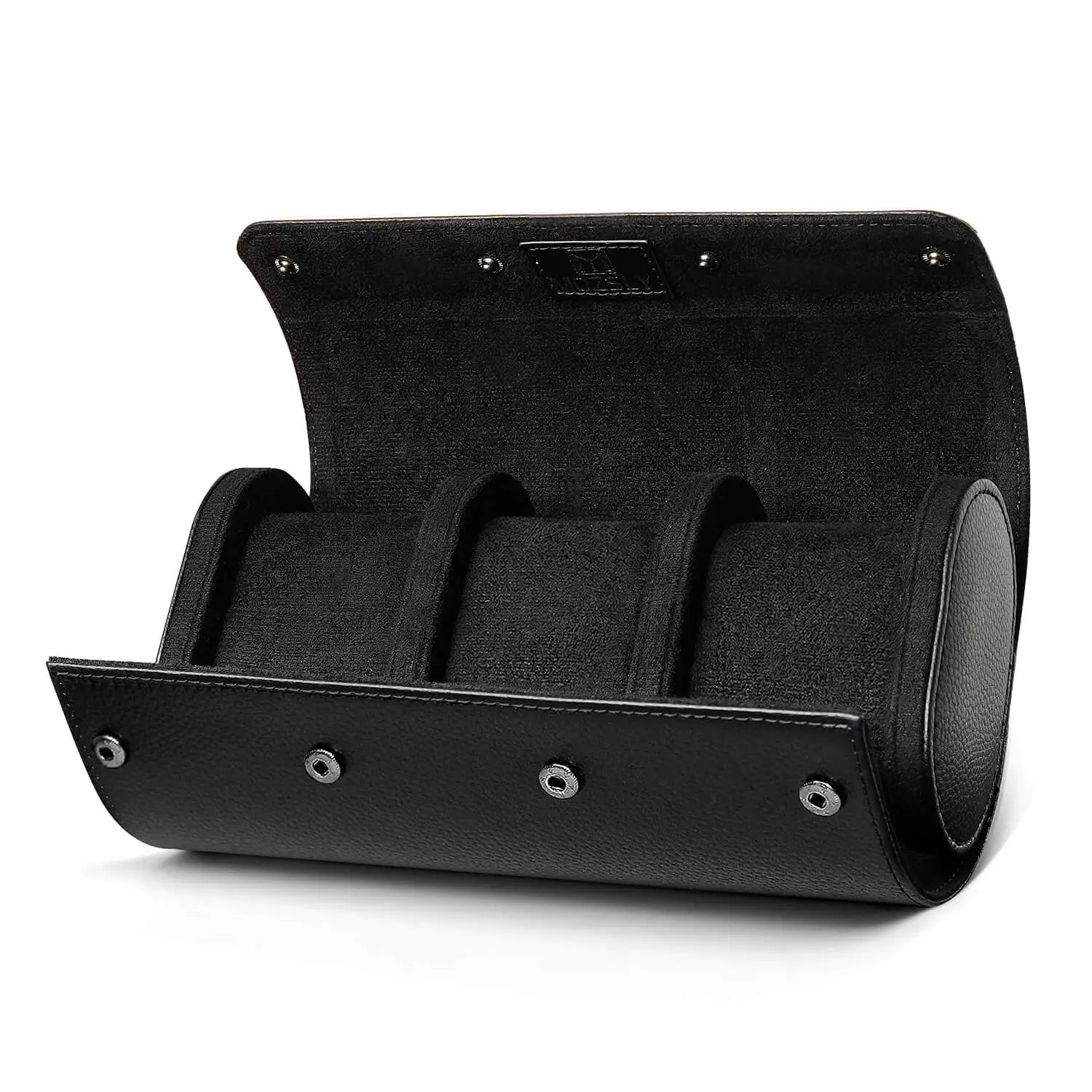 best luxury leather 3 watch roll-Black_02
