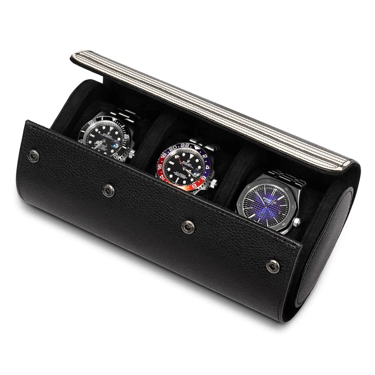 best luxury leather 3 watch roll-Black_05