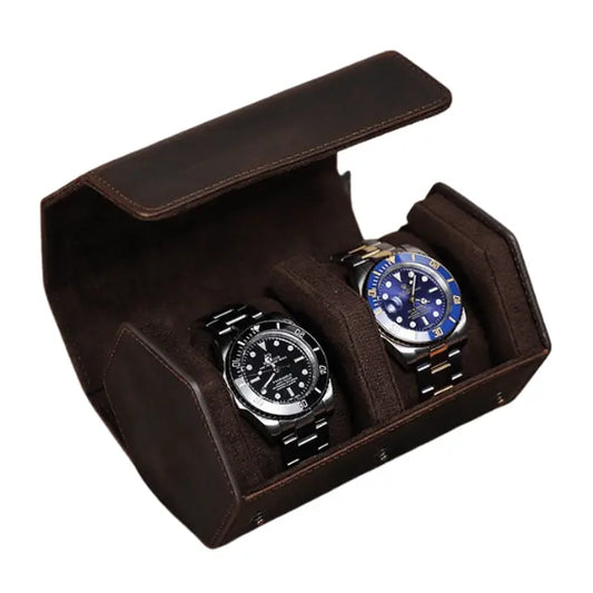 Men's Leather Watch Travel Organizer for 2 Watch -- Mozsly
