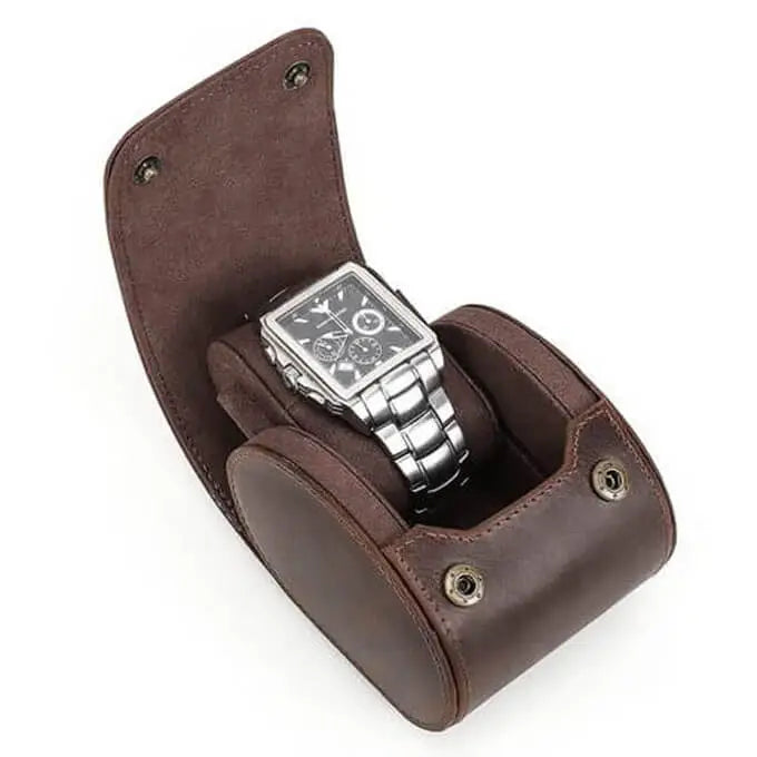 Genuine Leather Ellipse Watch Roll Travel Case For 1 Watches -- Mozsly Main image