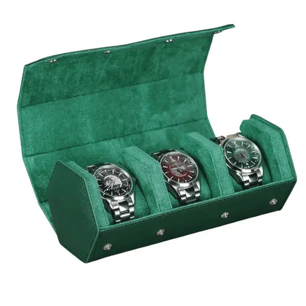 LOEAPEA Watch Roll Travel Case Genuine Leather Single Watch Box for Men and Women Watch Organizer with Suede to Protection Watch Rolls Home Safe Storage Gift Box (Black and Black