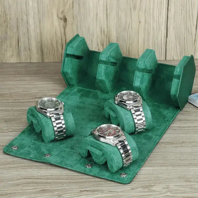 Green Leather Watch Roll 3 Slot | MOZSLY