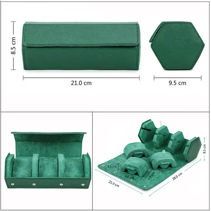 Best Green Leather 3 Watch Travel Roll Case-MOZSLY-5