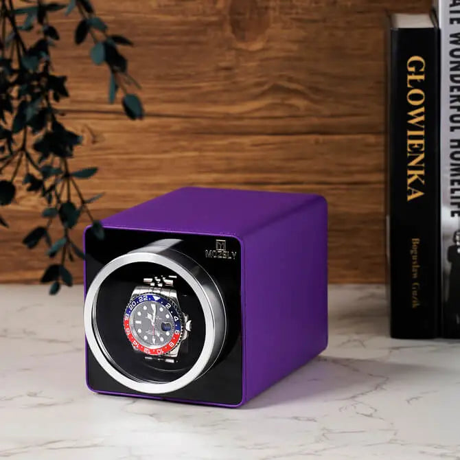 Cool Single Watch Winders case-Purple Leather-Mozsly
