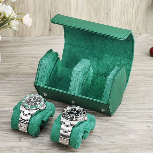Luxury Green 2 Watch Travel Display Case-MOZSLY-2