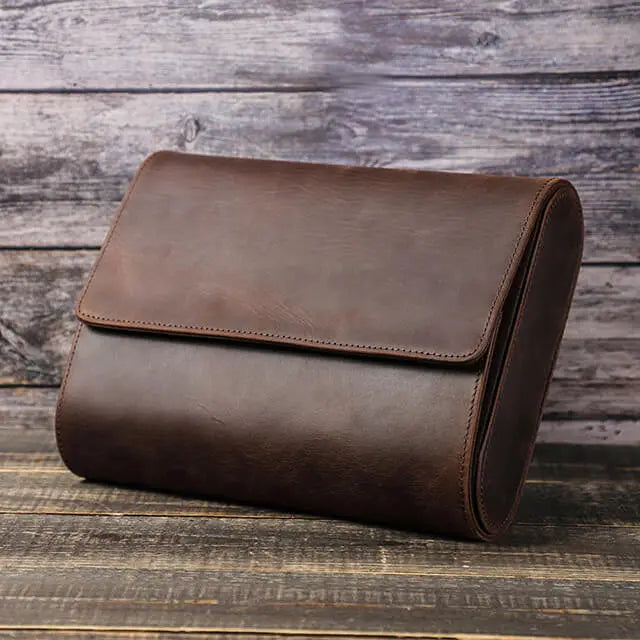 Coffee Genuine Leather Watch Roll Travel Case For 6 Watches -- Mozsly