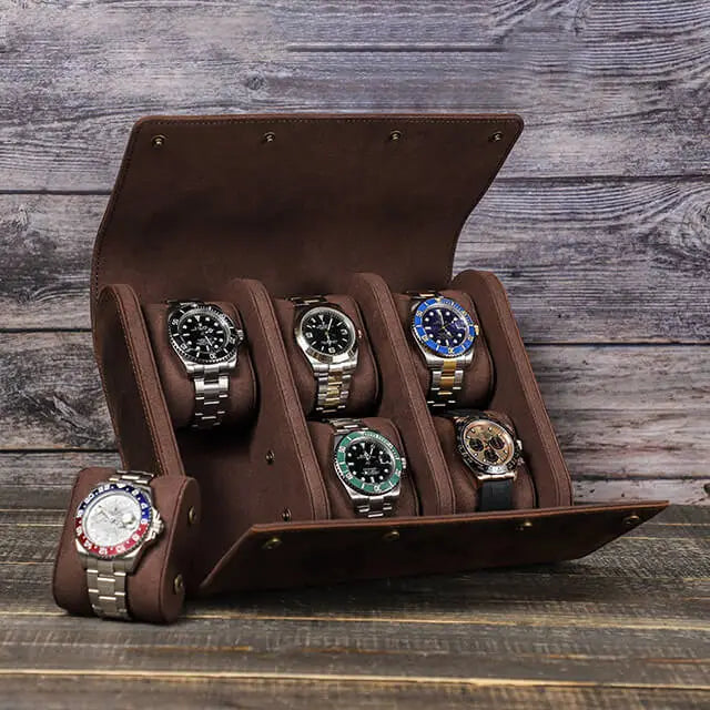 luxury leather 6 watch roll