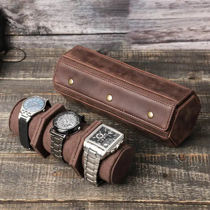 Watch Roll Travel Case - Handmade Leather Watch Rolls Box for Man - Travel  Watch Roll with Velvet to Protection - Watch Roll Organizer to Home Secure