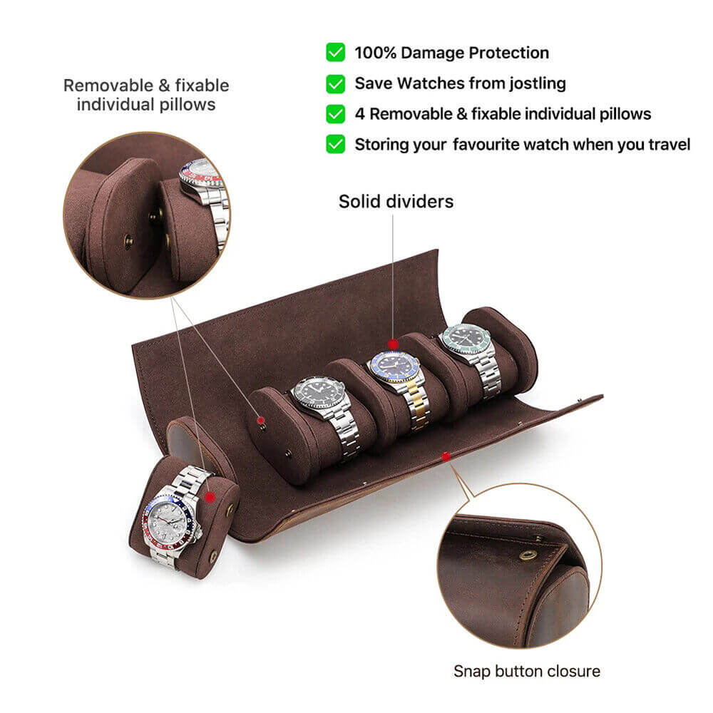 mens travel leather watch roll case