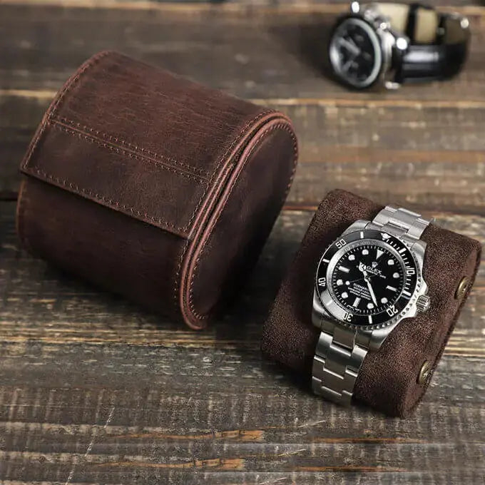 Coffee Genuine Leather Single Watch Roll Case for Men – MOZSLY